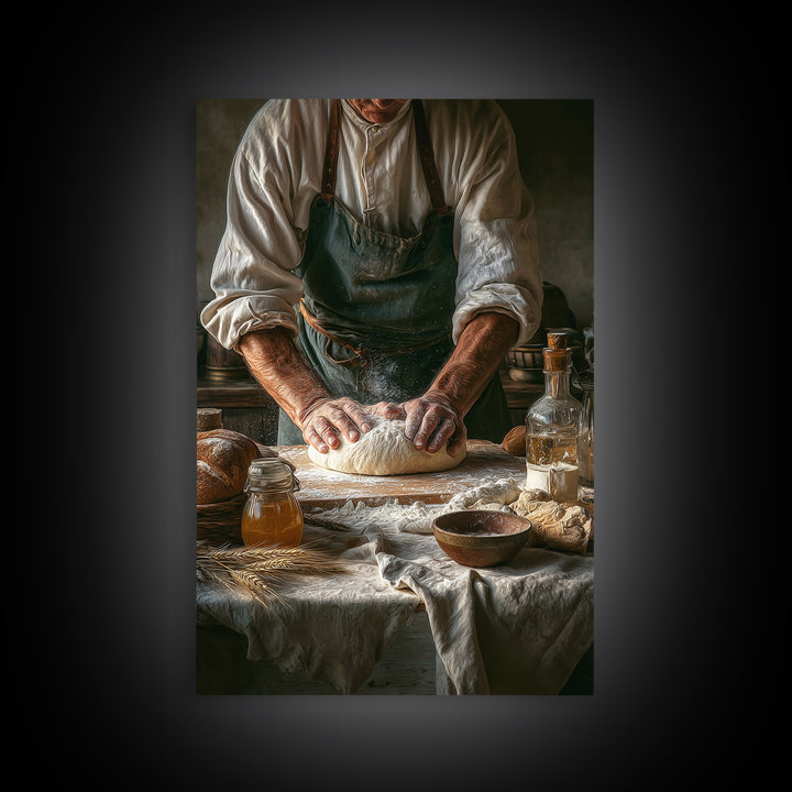 Baker Hands Shaping Dough Framed Canvas Print, Bakery Art, Digital Print, Bakery Decor, Fine Art, Patisserie, Kitchen Art Print, BAK-2x3-1