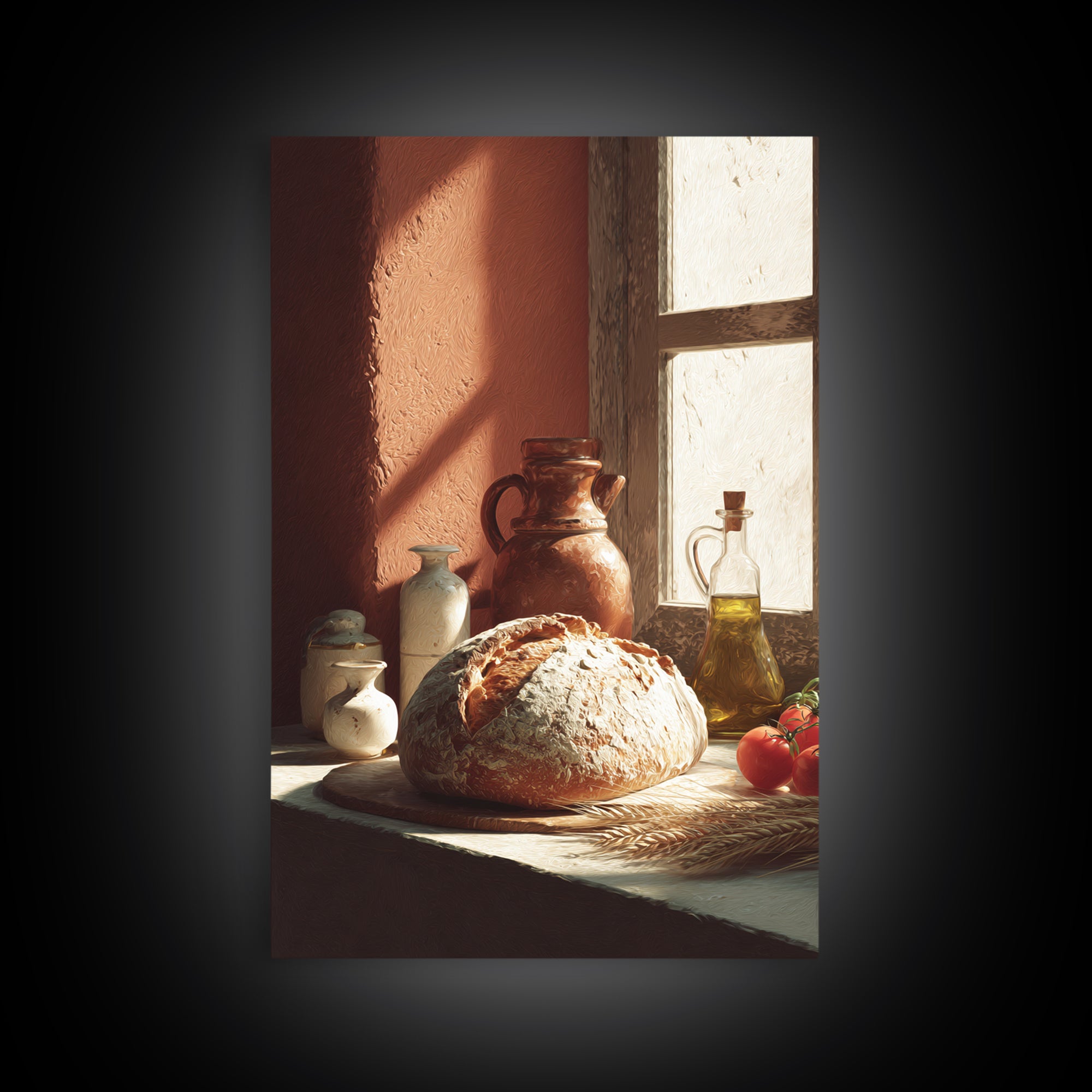Rustic Loaf of Bread Framed Canvas Print, Bakery Art, Kitchen Wall Art, Bakery Decor, Oil Painting, Patisserie, BAK-2x3-12