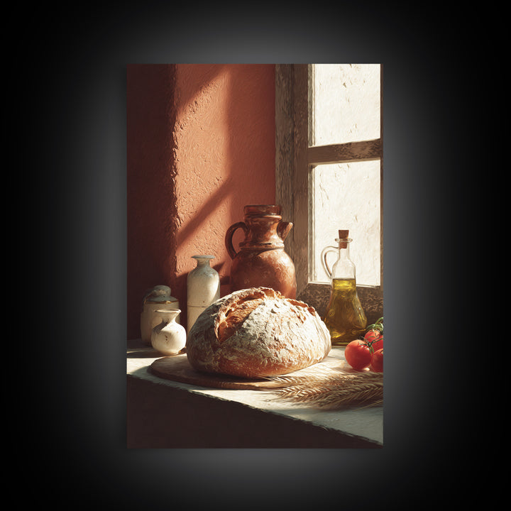 Rustic Loaf of Bread Framed Canvas Print, Bakery Art, Kitchen Wall Art, Bakery Decor, Oil Painting, Patisserie, BAK-2x3-12