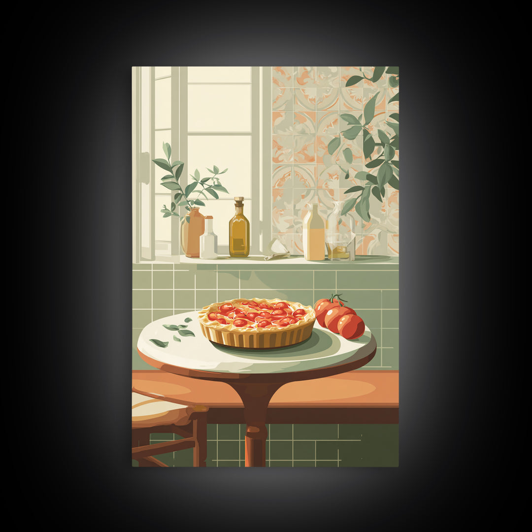 Retro Diner Pie Illustration Framed Canvas Print, Bakery Art, Modern Decor, Bakery Decor, Fine Art, Patisserie, Wall Decor, BAK-2x3-24