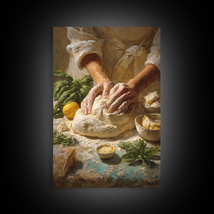 Baker Hands Shaping Dough Framed Canvas Print, Bakery Art, Digital Print, Bakery Decor, Fine Art, Patisserie, Kitchen Art Print, BAK-2x3-25
