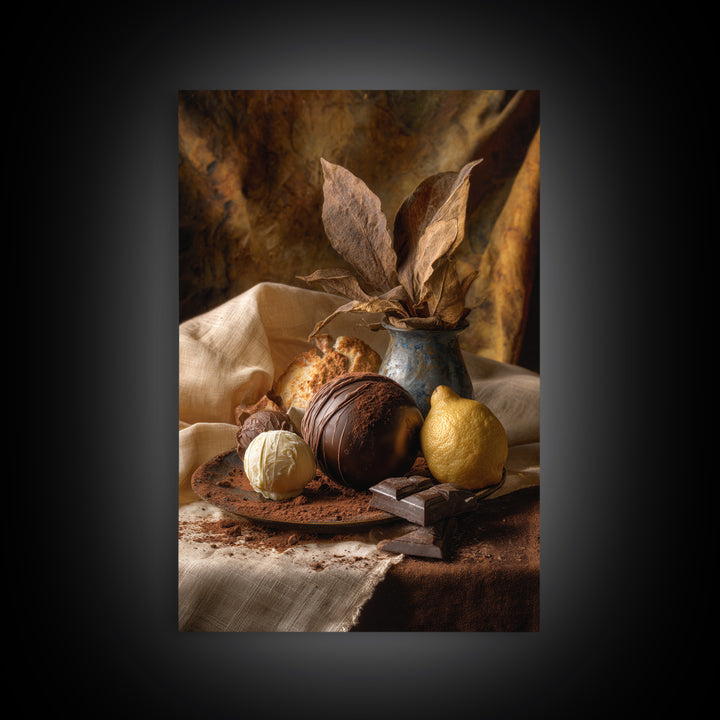 Chocolate Truffle Still Life Framed Canvas Print, Bakery Art, Room Decor, Bakery Decor, Fine Art, Patisserie, Digital Print, BAK-2x3-3