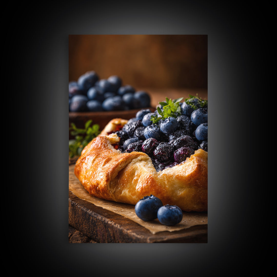 Blueberry Galette with Rustic Farmhouse Texture Canvas Print, Bakery Art, Wall Decor, Bakery Decor, Fine Art, Patisserie, BAK-2x3-31