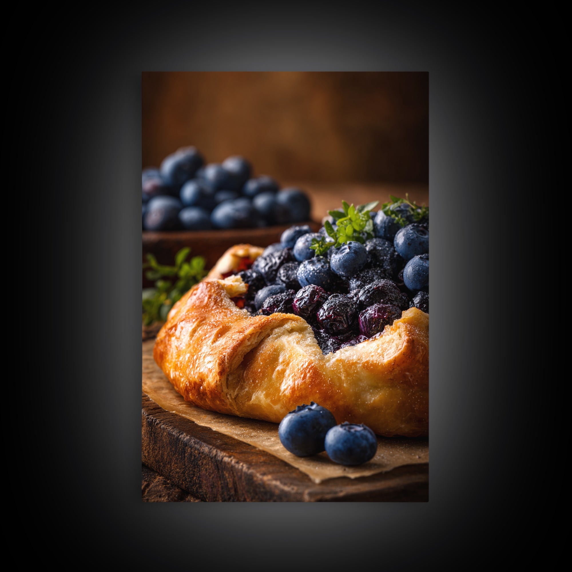 Blueberry Galette with Rustic Farmhouse Texture Canvas Print, Bakery Art, Wall Decor, Bakery Decor, Fine Art, Patisserie, BAK-2x3-31