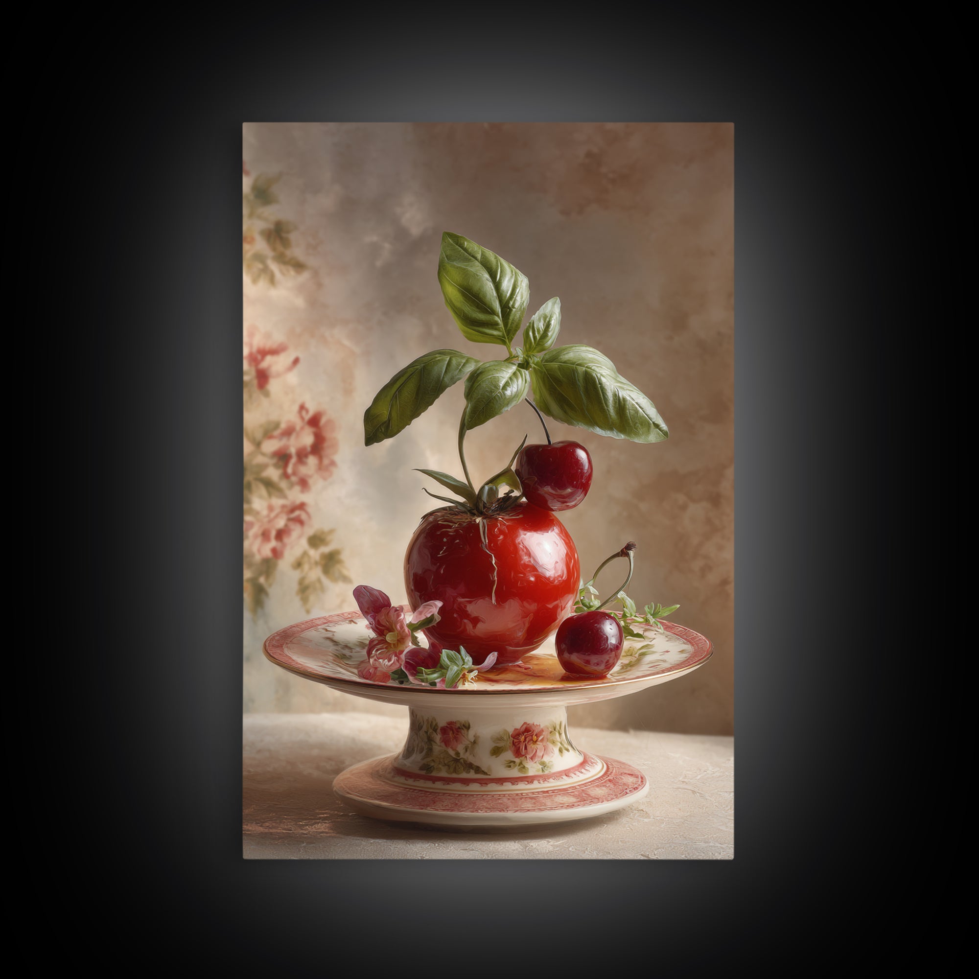 Cherry Tart Still Life Framed Canvas Print, Bakery Art, Watercolor Painting, Bakery Decor, Patisserie, Aesthetic Wall Art, BAK-2x3-37