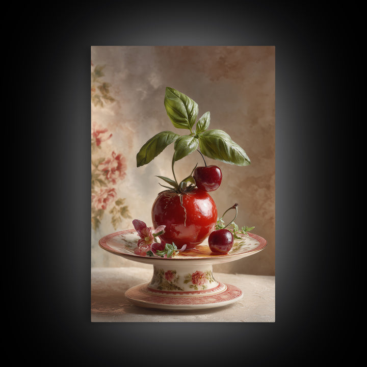 Cherry Tart Still Life Framed Canvas Print, Bakery Art, Watercolor Painting, Bakery Decor, Patisserie, Aesthetic Wall Art, BAK-2x3-37