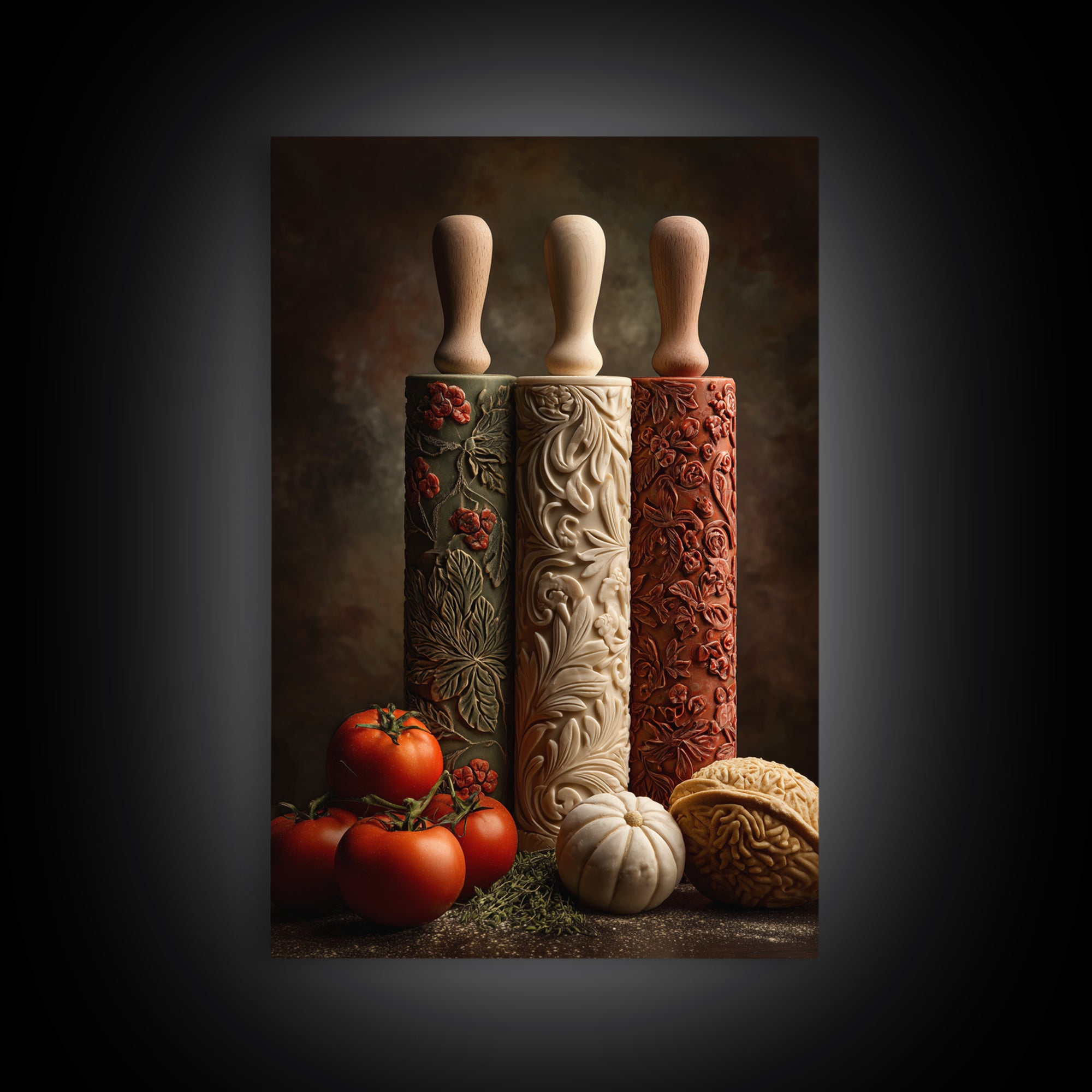 Patisserie Pattern of Rolling Pins and Pastries Canvas Print, Bakery Art, Printable Art, Bakery Decor, Watercolor Art, BAK-2x3-5