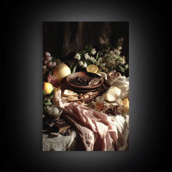 Chocolate Truffle Still Life Framed Canvas Print, Bakery Art, Kitchen Wall Art, Bakery Decor, Oil Painting, Patisserie, BAK-2x3-51