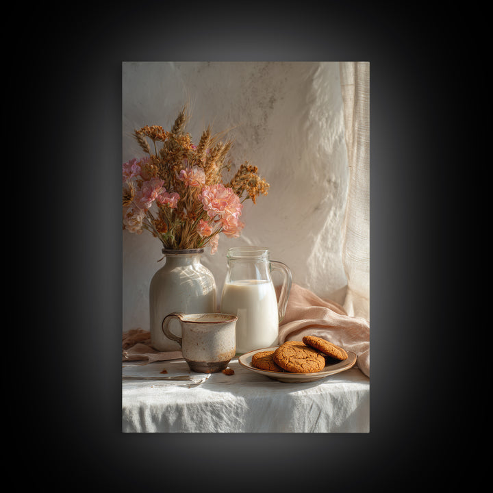 Milk Bottle and Cookies Nostalgic Still Life Canvas Print, Bakery Art, Art Print, Bakery Decor, Fine Art, Patisserie, BAK-2x3-54