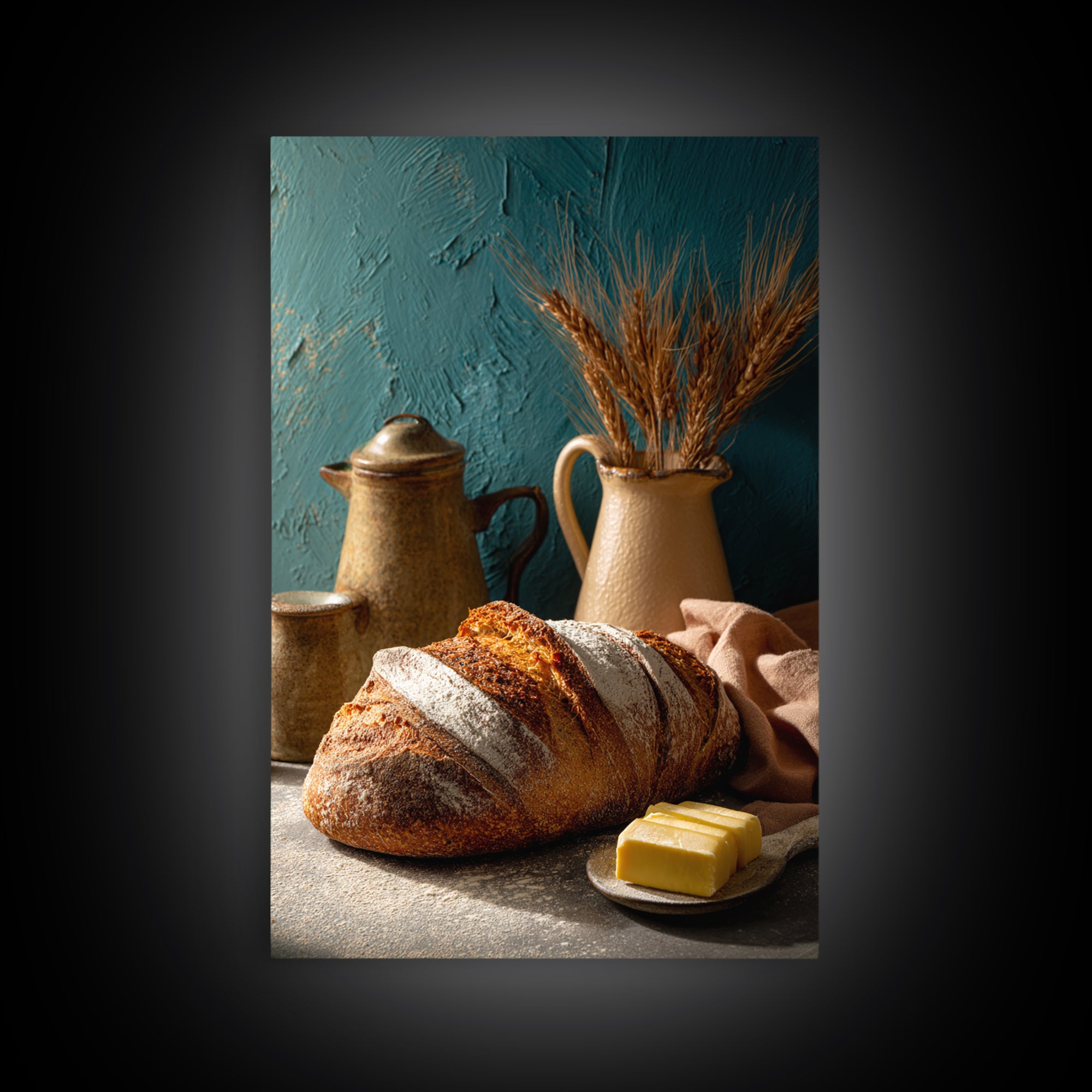 Rustic Loaf of Bread Framed Canvas Print, Bakery Art, Kitchen Art, Bakery Decor, Fine Art, Patisserie, Neutral Wall Art, BAK-2x3-60