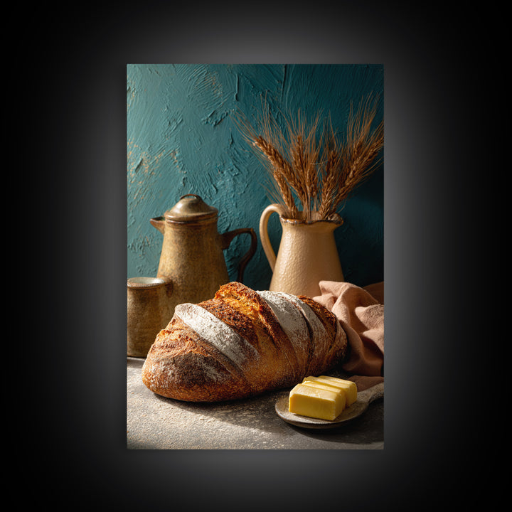 Rustic Loaf of Bread Framed Canvas Print, Bakery Art, Kitchen Art, Bakery Decor, Fine Art, Patisserie, Neutral Wall Art, BAK-2x3-60