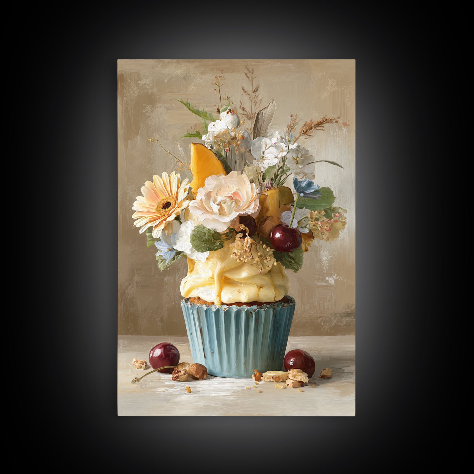 Cupcake Bouquet Painted Framed Canvas Print, Bakery Art, Food Art, Bakery Decor, Watercolor Art, Patisserie, Kids Art, BAK-2x3-63