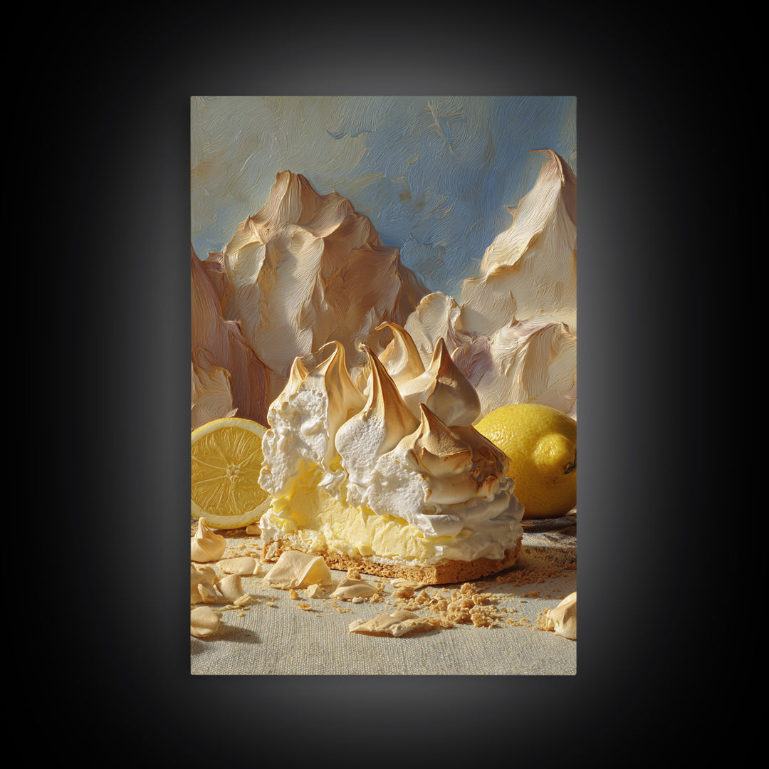 Lemon Meringue Pie Slice Canvas Print, Bakery Art, Kitchen Wall Art, Bakery Decor, Oil Painting, Patisserie, BAK-2x3-66
