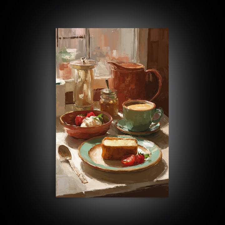 Painterly Eclair and Coffee Still Life Framed Canvas Print, Bakery Art, Coffee Wall Art, Bakery Decor, Fine Art, Patisserie, BAK-2x3-68