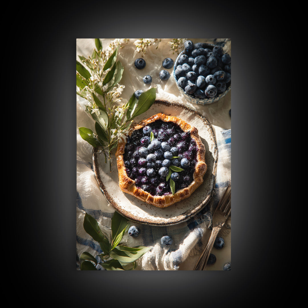 Blueberry Galette with Rustic Farmhouse Texture Canvas Print, Bakery Art, Fine Art Print, Bakery Decor, Fine Art, Patisserie, BAK-2x3-7