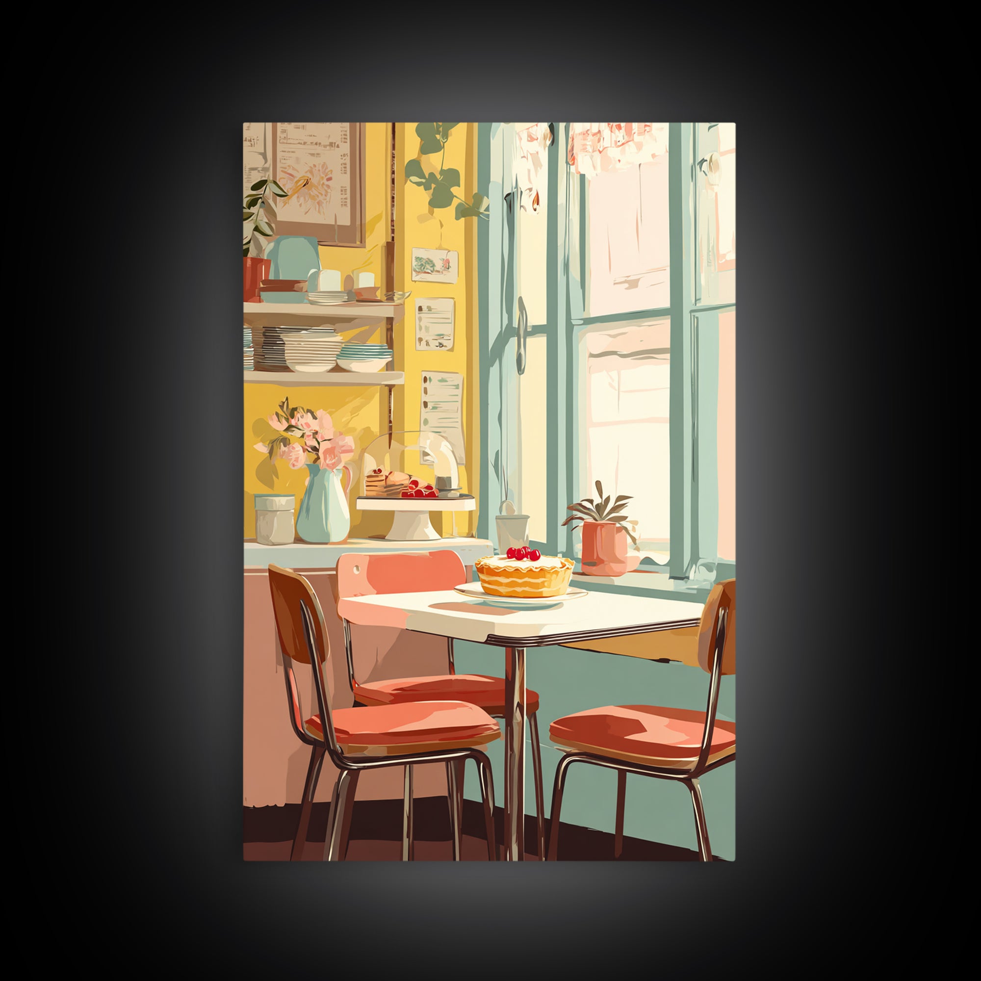 Retro Diner Pie Illustration Canvas Print, Bakery Art, Kitchen Wall Art, Bakery Decor, Oil Painting, Patisserie, BAK-2x3-72