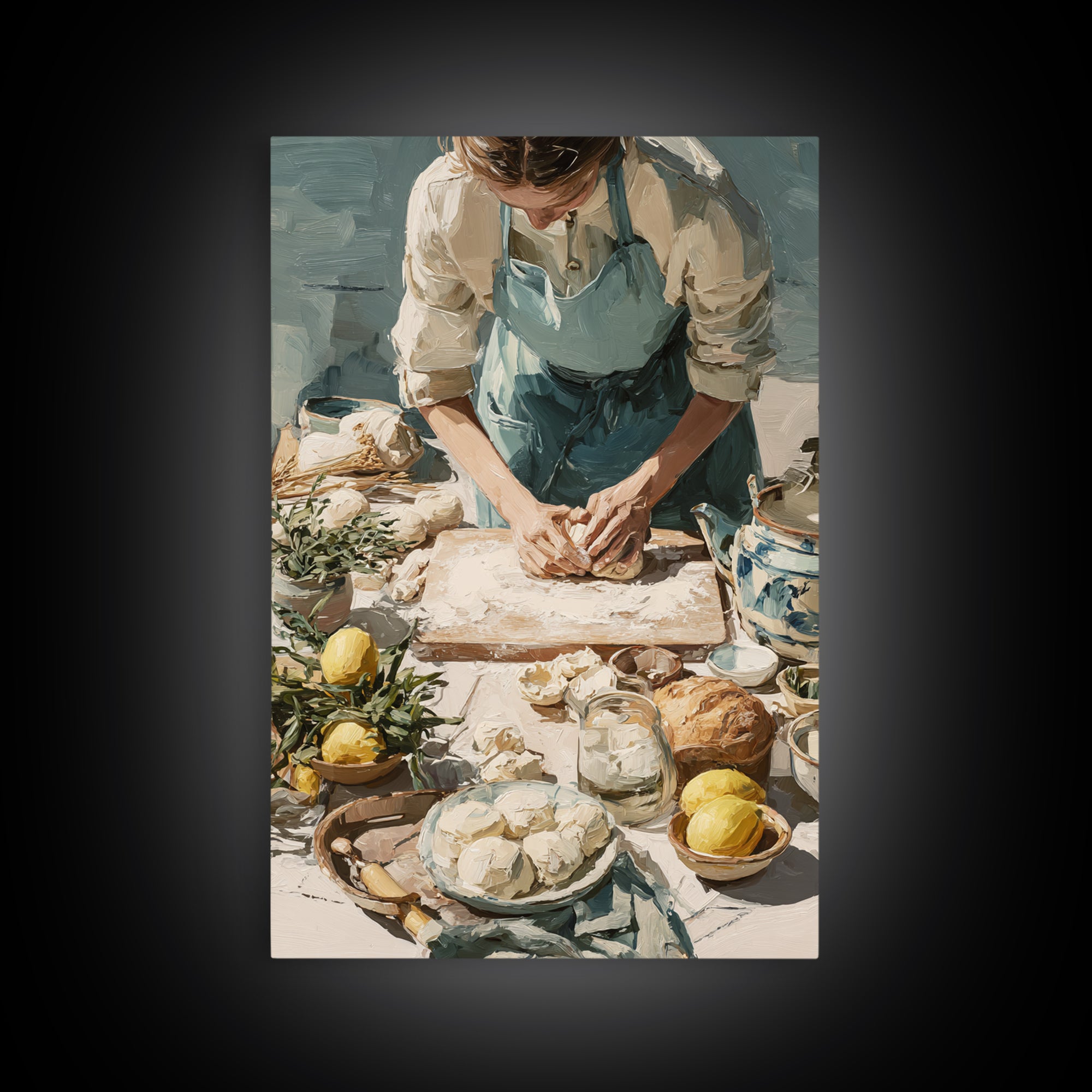 Baker Hands Shaping Dough Framed Canvas Print, Bakery Art, Digital Download Art, Bakery Decor, Patisserie, Neutral Decor, BAK-2x3-73