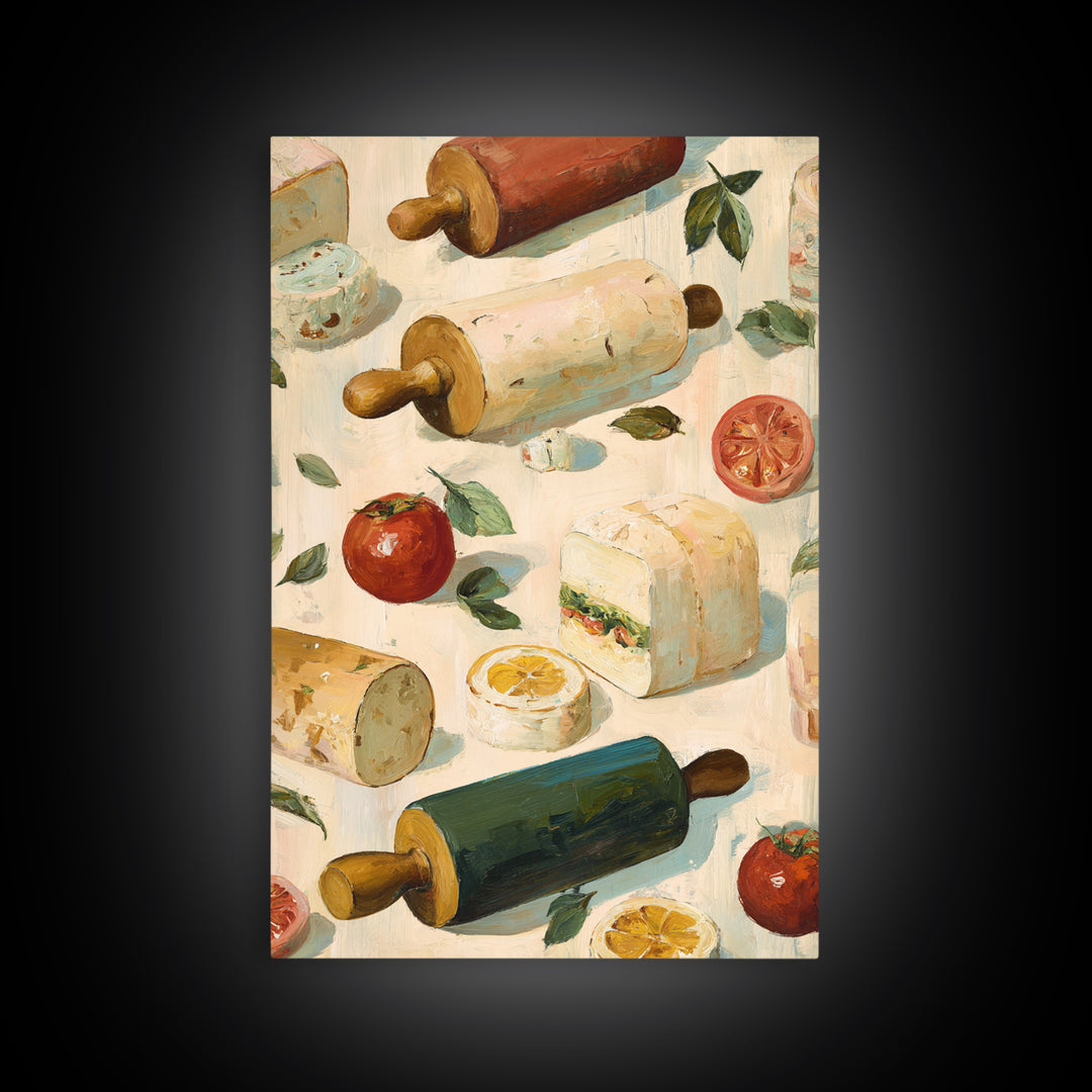 Patisserie Pattern of Rolling Pins and Pastries Canvas Print, Bakery Art, Kitchen Art Print, Bakery Decor, Fine Art, Patisserie, BAK-2x3-77