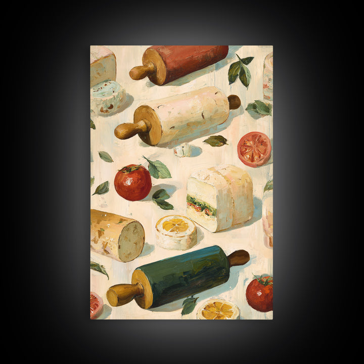 Patisserie Pattern of Rolling Pins and Pastries Canvas Print, Bakery Art, Kitchen Art Print, Bakery Decor, Fine Art, Patisserie, BAK-2x3-77