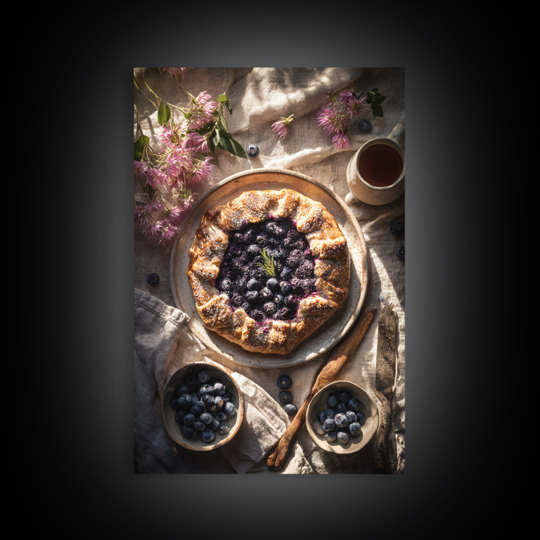 Blueberry Galette with Rustic Farmhouse Texture Canvas Print, Bakery Art, Watercolor Art, Bakery Decor, Fine Art, Patisserie, BAK-2x3-79