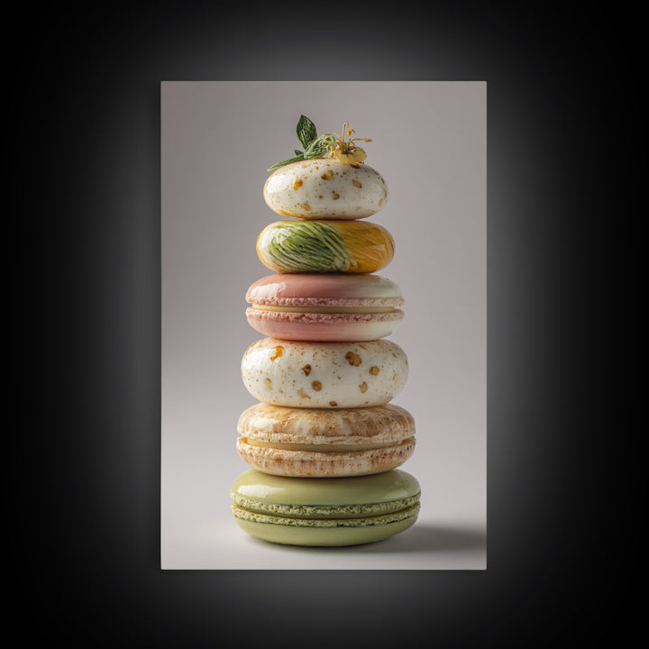 Single Perfect Macaron Tower Framed Canvas Print, Bakery Art, French Wall Art, Bakery Decor, Abstract Art, Patisserie, BAK-2x3-83