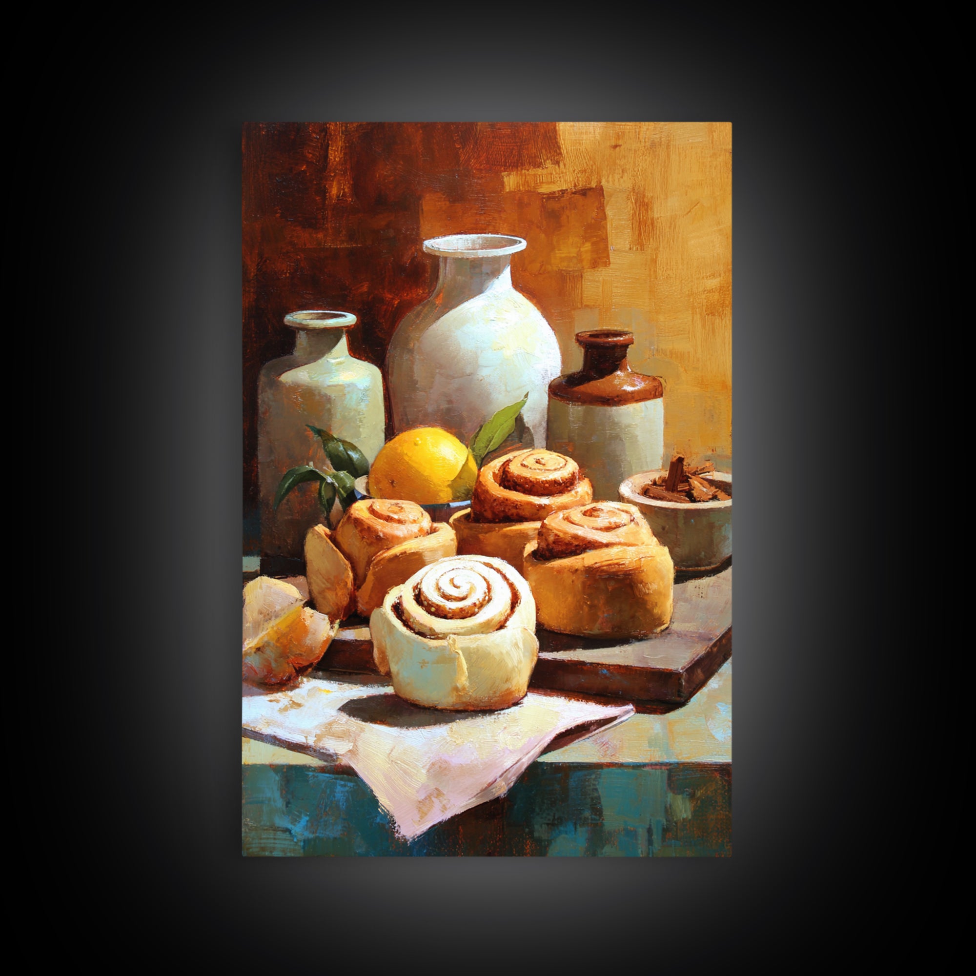 Cinnamon Rolls in a Warm Country Kitchen Canvas Print, Bakery Art, Kids Art, Bakery Decor, Fine Art, Patisserie, BAK-2x3-91