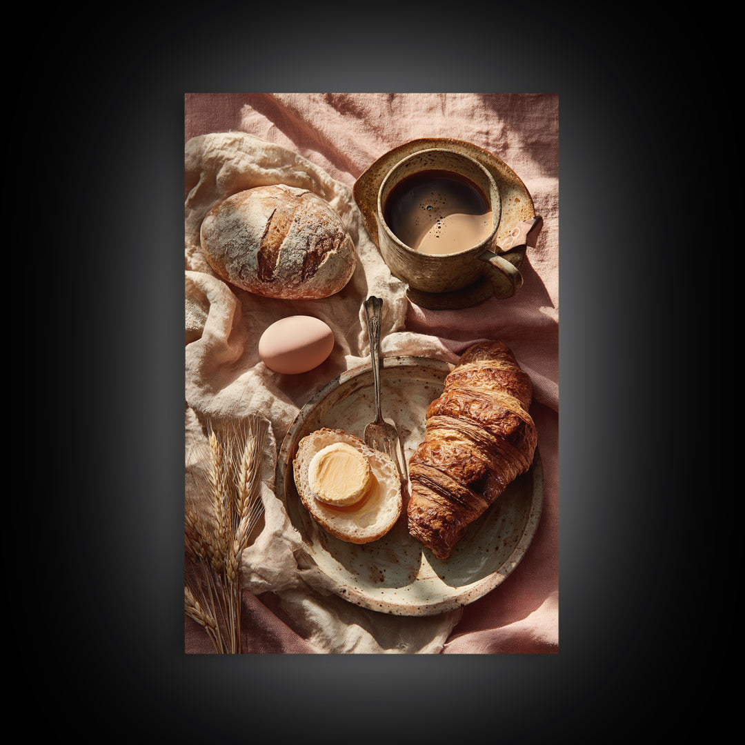 Painterly Eclair and Coffee Still Life Framed Canvas Print, Bakery Art, Bakery Decor, Abstract Art, Patisserie, BAK-2x3-92