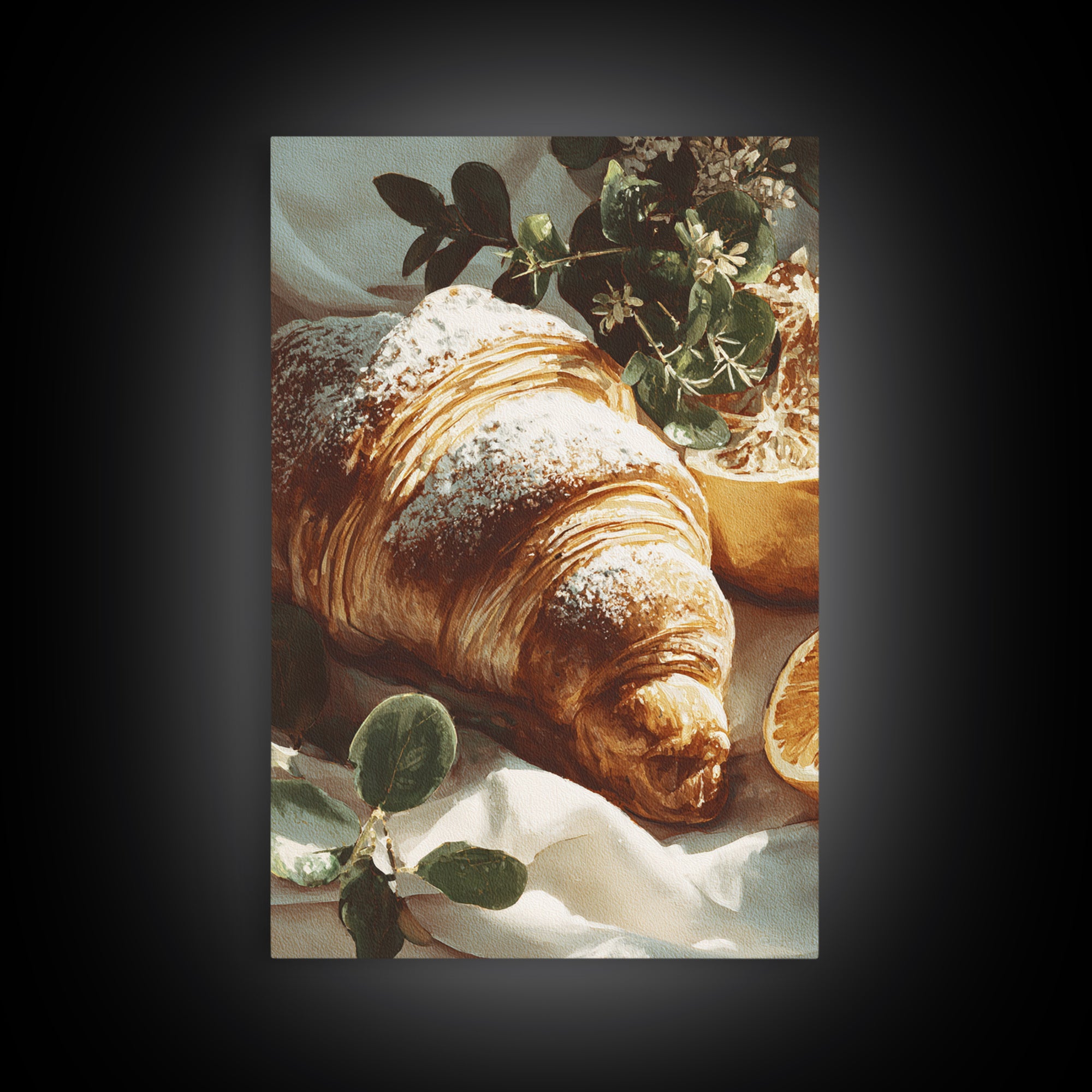 Almond Croissant Closeup Canvas Print, Bakery Art, Bakery, Bakery Decor, Oil Painting, Patisserie, Minimalist Decor, BAK-2x3-95