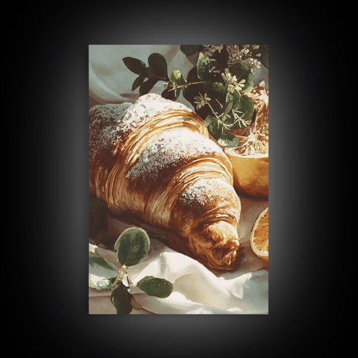 Almond Croissant Closeup Canvas Print, Bakery Art, Bakery, Bakery Decor, Oil Painting, Patisserie, Minimalist Decor, BAK-2x3-95