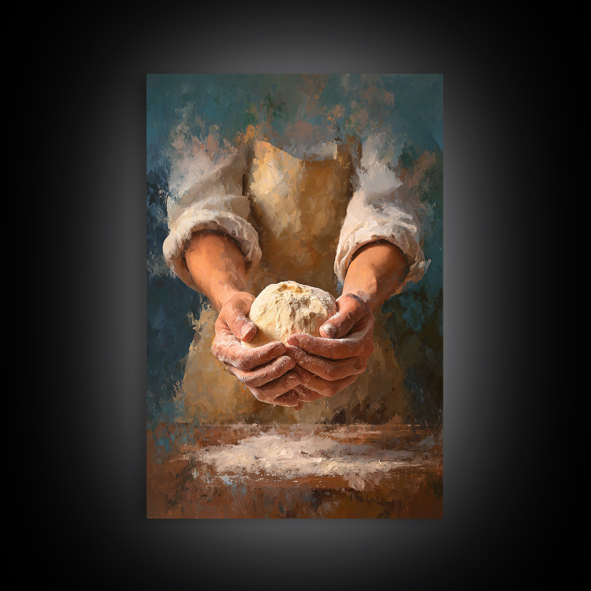 Baker Hands Shaping Dough Framed Canvas Print, Bakery Art, Digital Download Art, Bakery Decor, Patisserie, Neutral Decor, BAK-2x3-97