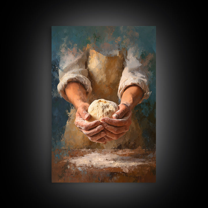 Baker Hands Shaping Dough Framed Canvas Print, Bakery Art, Digital Download Art, Bakery Decor, Patisserie, Neutral Decor, BAK-2x3-97