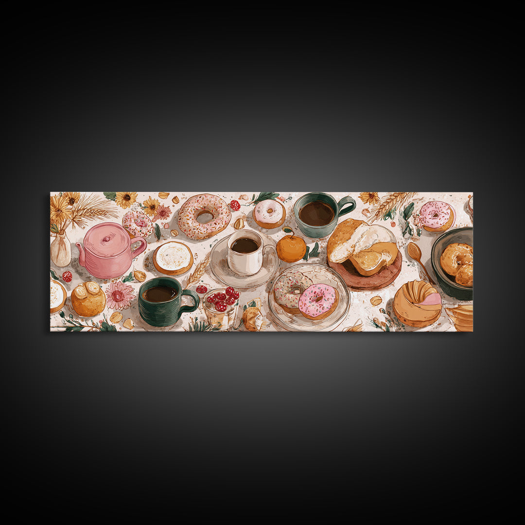 Whimsical Donut Assortment Framed Canvas Print, Bakery Art, Kitchen Art Print, Bakery Decor, Fine Art, Patisserie, Modern Decor, BAK-3x1-1
