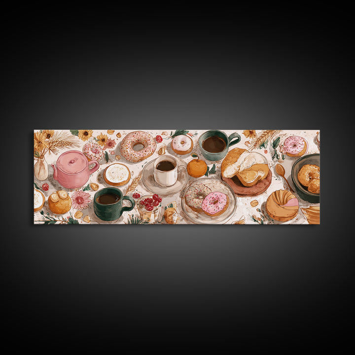 Whimsical Donut Assortment Framed Canvas Print, Bakery Art, Kitchen Art Print, Bakery Decor, Fine Art, Patisserie, Modern Decor, BAK-3x1-1