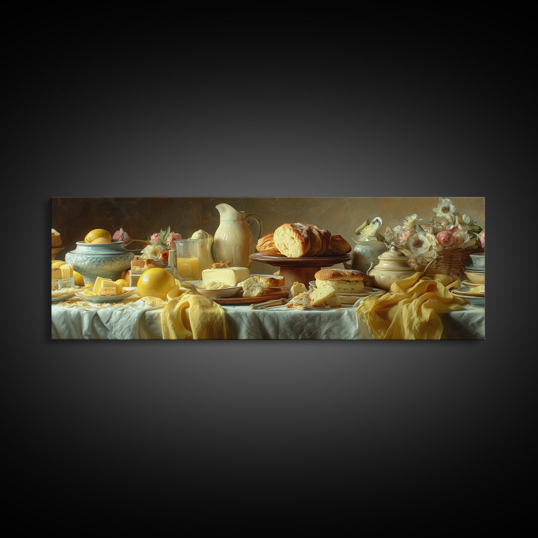 Tea and Scone Arrangement Framed Canvas Print, Bakery Art, Whimsical Wall Art, Bakery Decor, Fine Art, Patisserie, Luxury Decor, BAK-3x1-12