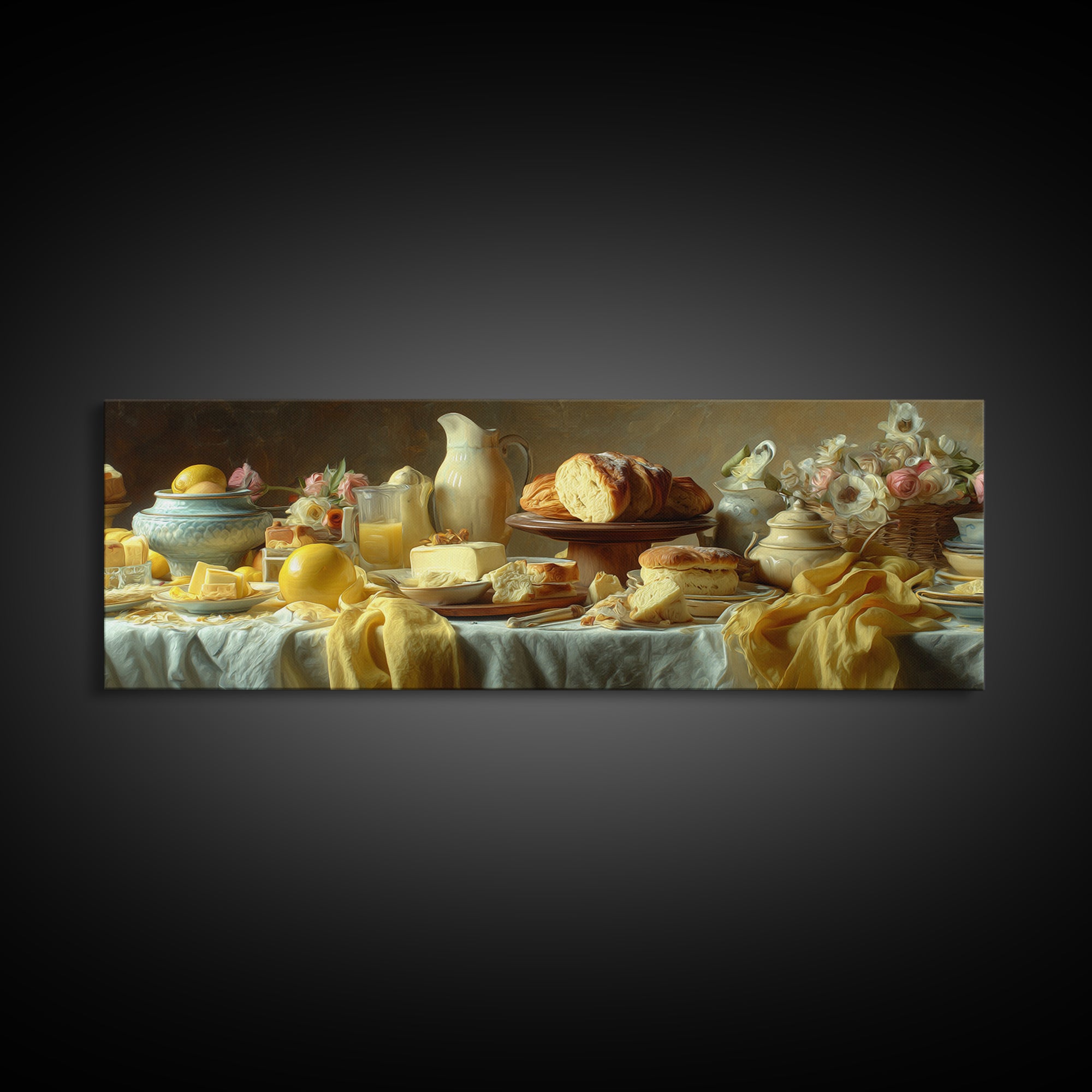 Tea and Scone Arrangement Framed Canvas Print, Bakery Art, Whimsical Wall Art, Bakery Decor, Fine Art, Patisserie, Luxury Decor, BAK-3x1-12