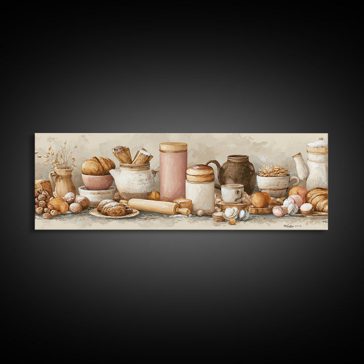 Patisserie Pattern of Rolling Pins and Pastries Canvas Print, Bakery Art, Coffee Wall Art, Bakery Decor, Fine Art, Patisserie, BAK-3x1-13