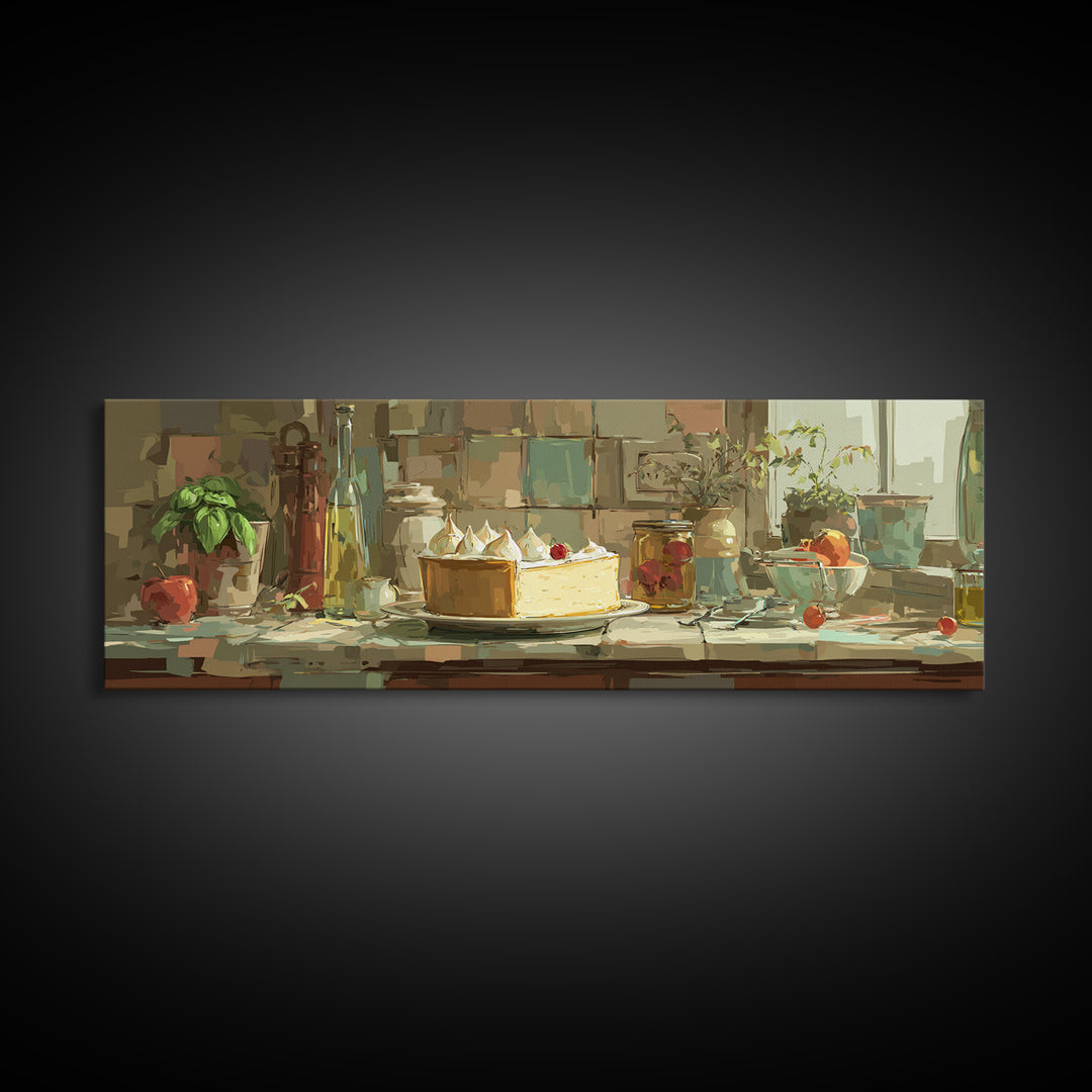 Lemon Meringue Pie Slice Framed Canvas Print, Bakery Art, Kitchen Art, Bakery Decor, Fine Art, Patisserie, Neutral Wall Art, BAK-3x1-2