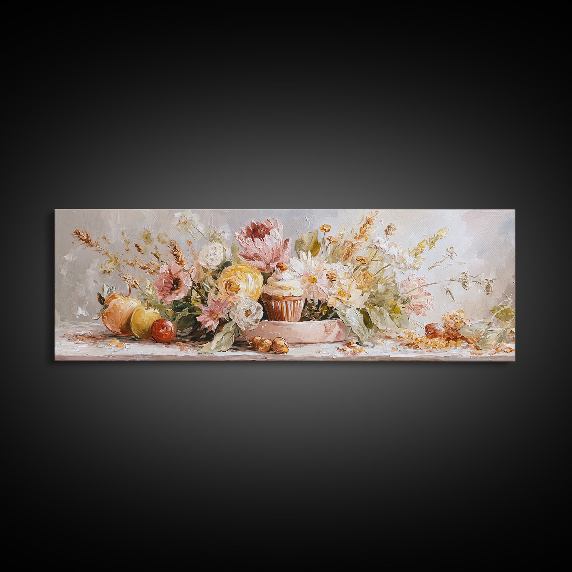 Cupcake Bouquet Painted Framed Canvas Print, Bakery Art, Room Decor, Bakery Decor, Fine Art, Patisserie, Digital Print, BAK-3x1-23