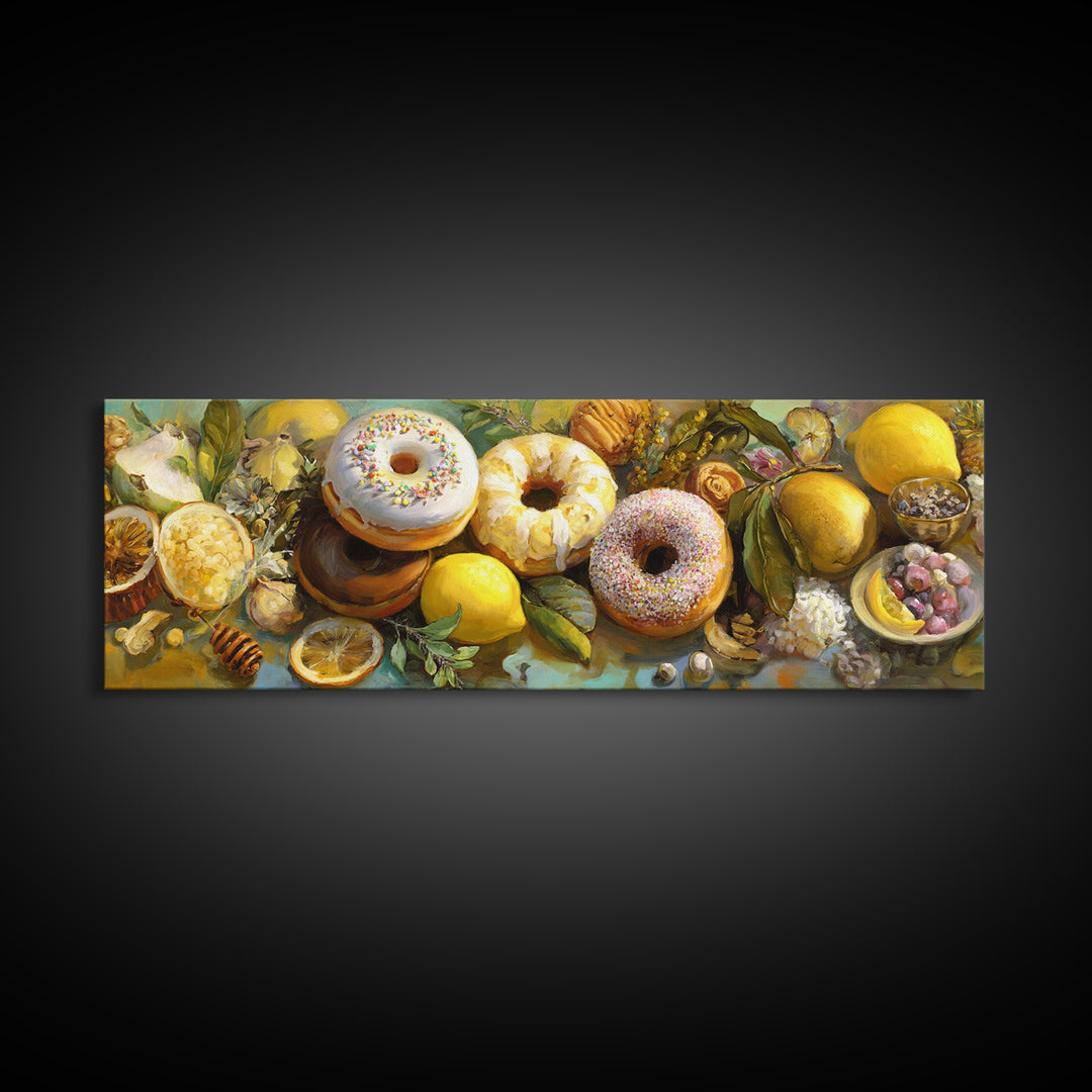 Whimsical Donut Assortment Canvas Print, Bakery Art, French Wall Art, Bakery Decor, Abstract Art, Patisserie, Room Decor, BAK-3x1-25