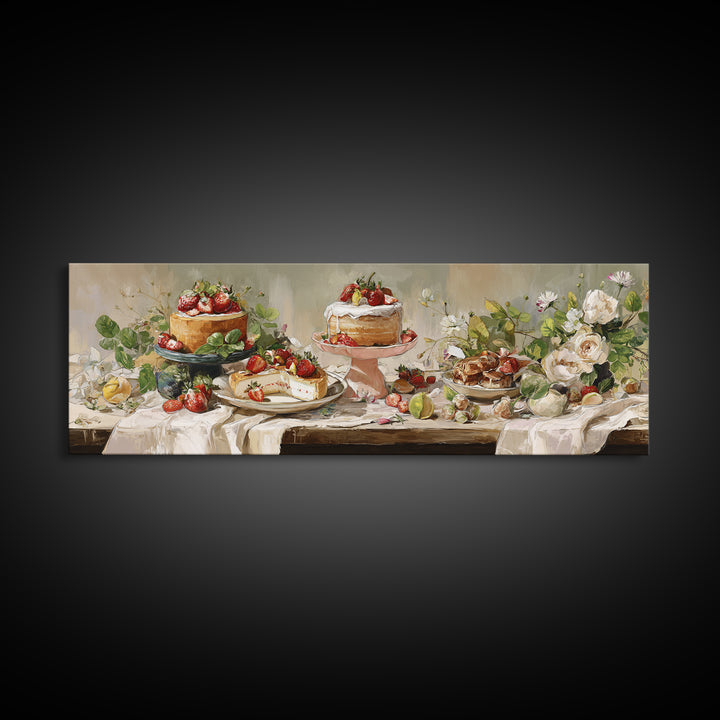 Pastel Cake Stand Canvas Print, Bakery Art, Watercolor Print, Bakery Decor, Oil Painting, Patisserie, Fine Art Print, BAK-3x1-29