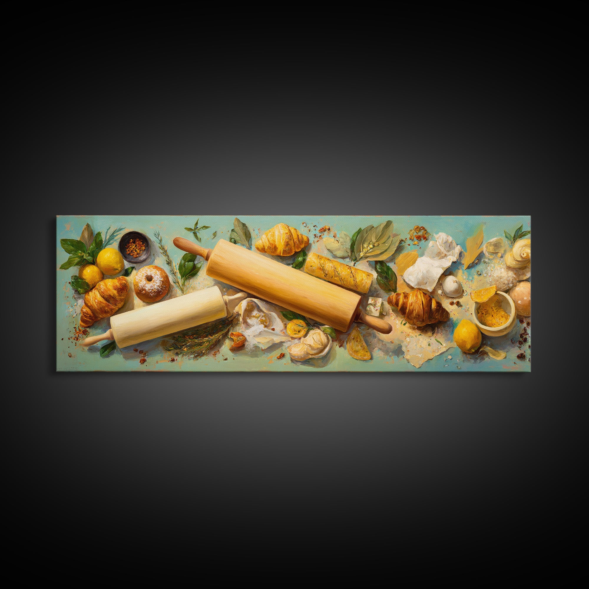 Patisserie Pattern of Rolling Pins and Pastries Canvas Print, Bakery Art, Aesthetic Wall Art, Bakery Decor, Patisserie, BAK-3x1-37