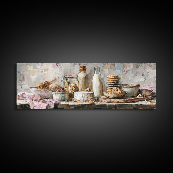 Milk Bottle and Cookies Nostalgic Still Life Canvas Print, Bakery Art, Kitchen Wall Decor, Bakery Decor, Fine Art, Patisserie, BAK-3x1-38