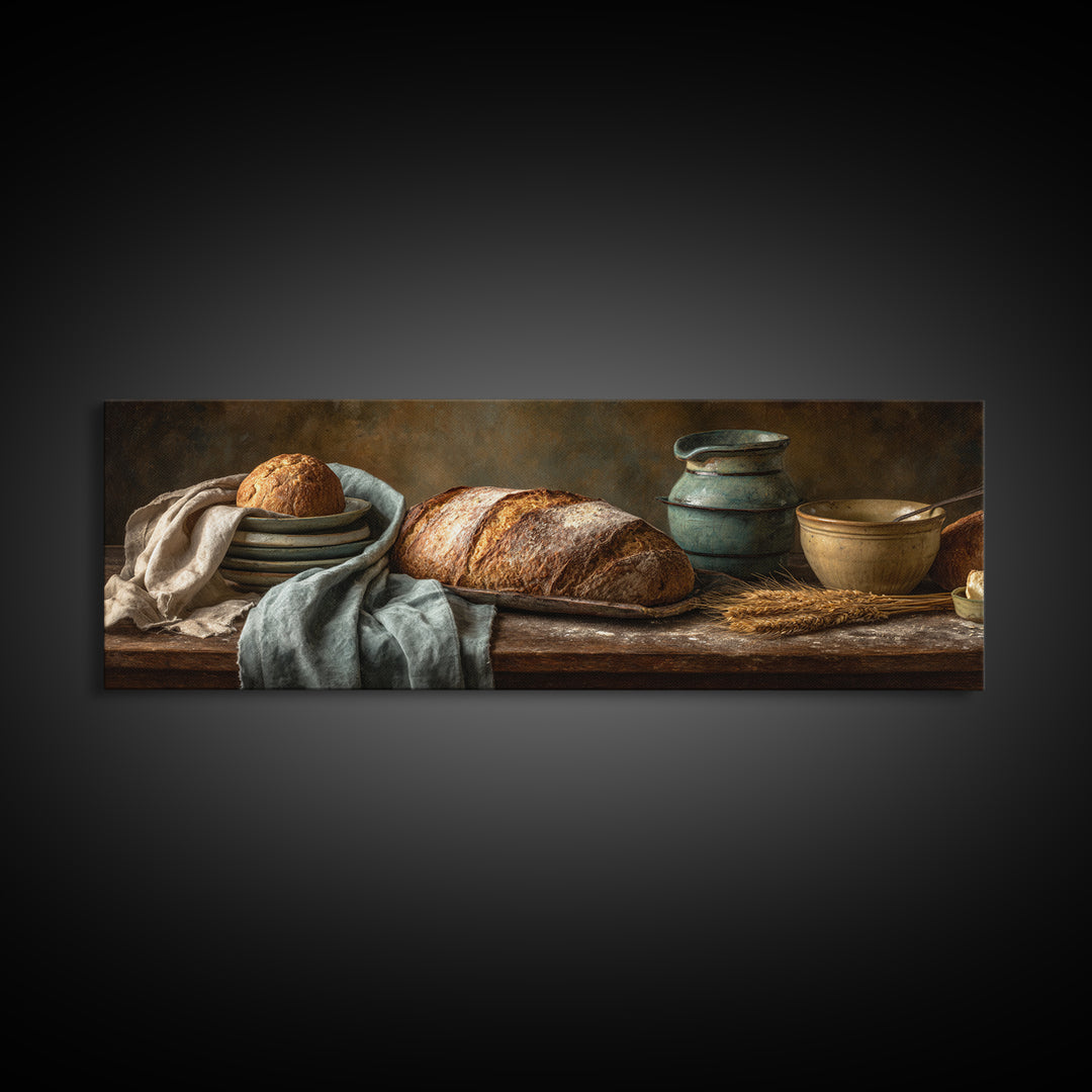 Rustic Loaf of Bread Framed Canvas Print, Bakery Art, Modern Decor, Bakery Decor, Fine Art, Patisserie, Wall Decor, Art Print, BAK-3x1-44