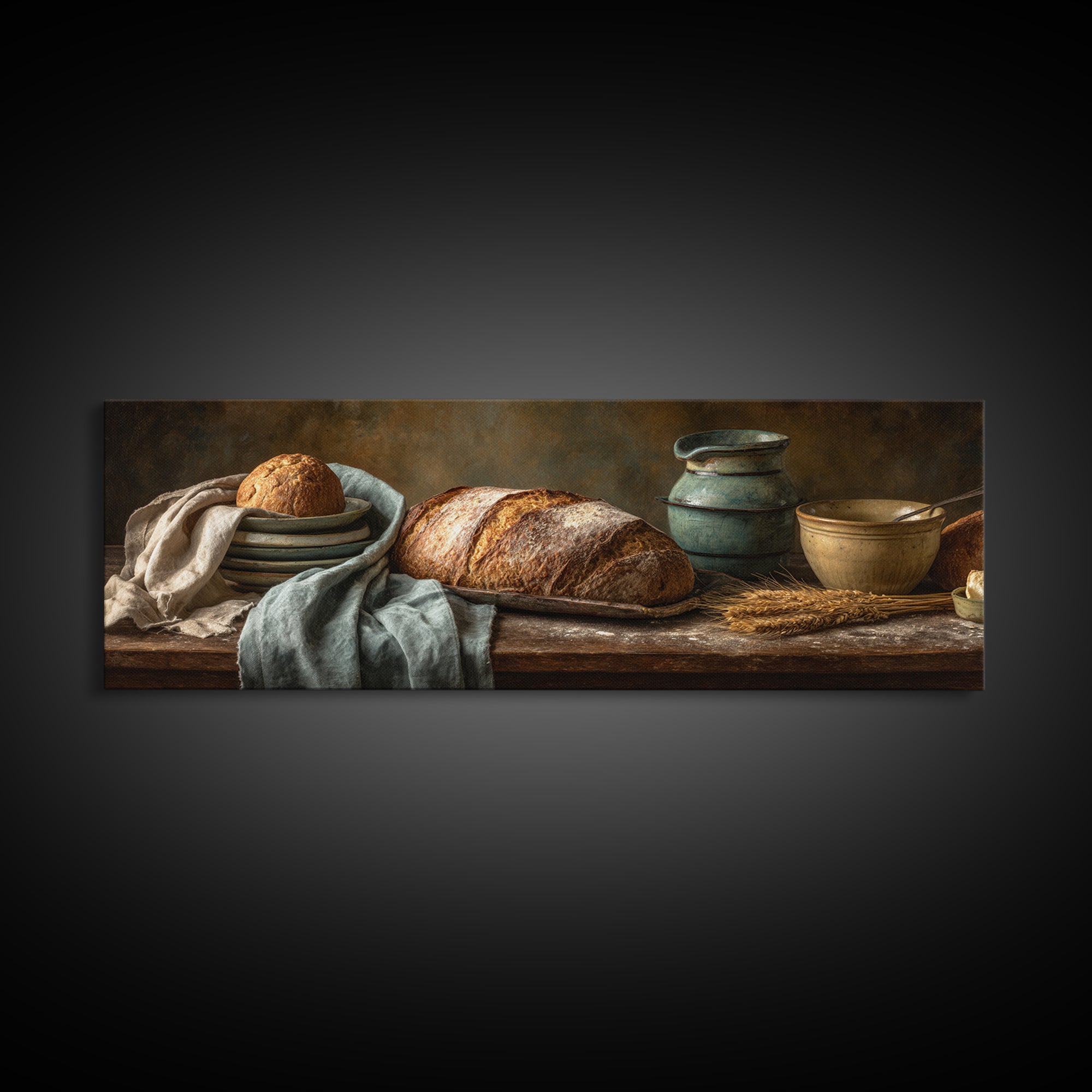 Rustic Loaf of Bread Framed Canvas Print, Bakery Art, Modern Decor, Bakery Decor, Fine Art, Patisserie, Wall Decor, Art Print, BAK-3x1-44