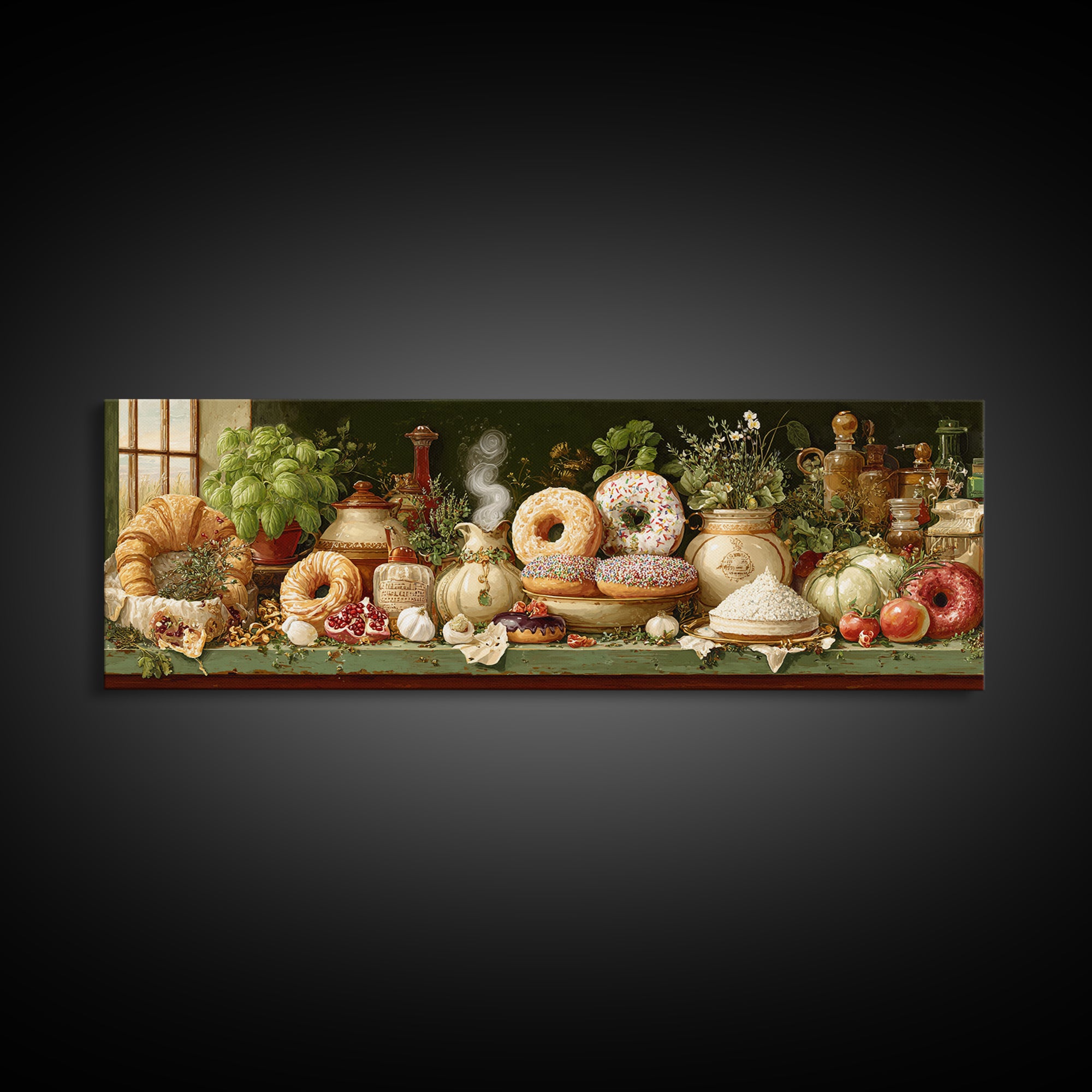 Whimsical Donut Assortment Canvas Print, Bakery Art, French Wall Art, Bakery Decor, Abstract Art, Patisserie, Room Decor, BAK-3x1-49
