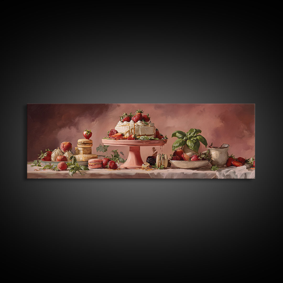 Pastel Cake Stand Framed Canvas Print, Bakery Art, Food Art, Bakery Decor, Watercolor Art, Patisserie, Kids Art, BAK-3x1-5