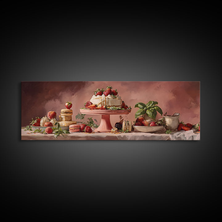 Pastel Cake Stand Framed Canvas Print, Bakery Art, Food Art, Bakery Decor, Watercolor Art, Patisserie, Kids Art, BAK-3x1-5