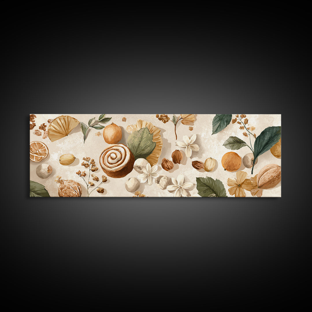 Cinnamon Rolls in a Warm Country Kitchen Framed Canvas Print, Bakery Art, Digital Print, Bakery Decor, Fine Art, Patisserie, BAK-3x1-51