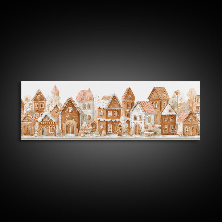 Gingerbread Houses in Charming Folk Art Style Canvas Print, Bakery Art, Kids Art, Bakery Decor, Fine Art, Patisserie, BAK-3x1-54