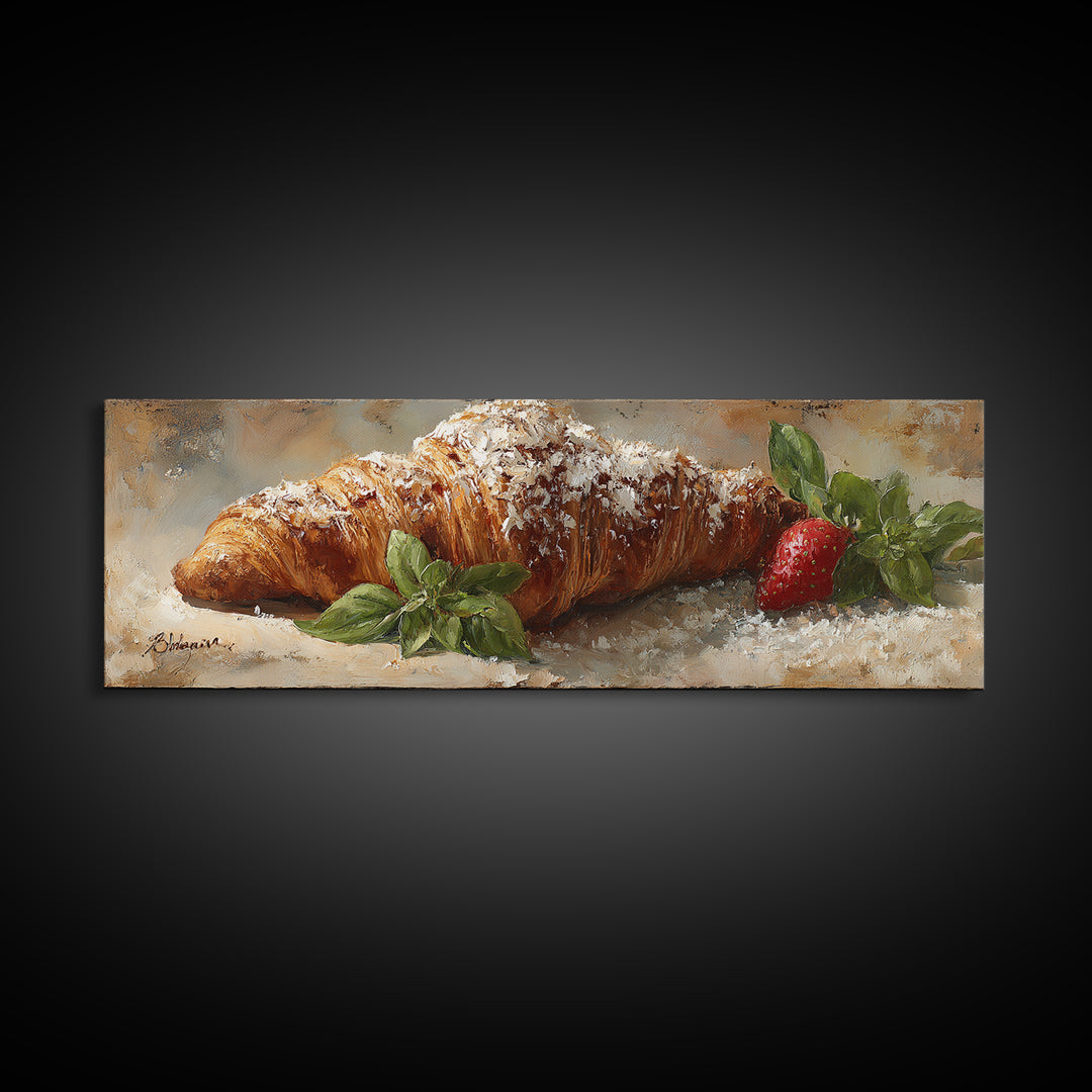 Almond Croissant Closeup Framed Canvas Print, Bakery Art, Print, Bakery Decor, Fine Art, Patisserie, Food Art, Kitchen Print, BAK-3x1-55